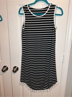 SHEIN Black and White Striped Midi Dress with Tassel Hem
